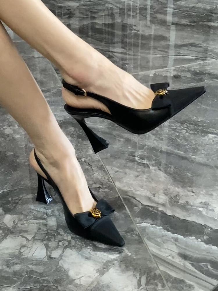 

Fashion Black Bow High Heels Women 2025 Luxury Camellia High Heel Sandals Women s Horseshoe Heels Breathable Comfortable Woman Pumps 40