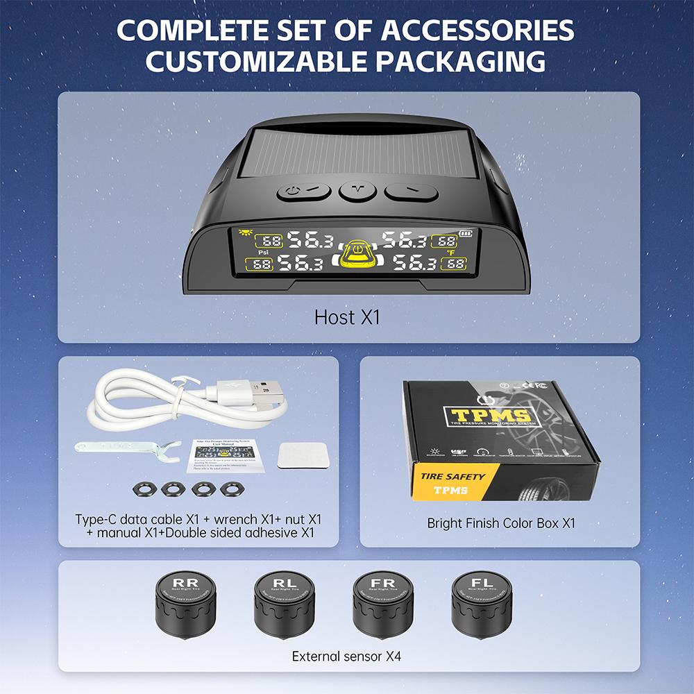 Car Tire Pressure Monitoring System Tyre Temperature Monitor USB / Solar TPMS Universal Automobile Accessories Digital Display