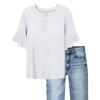 Women's Casual Fashion V-neck Ruffled Trumpet Sleeves Loose Versatile Solid Color Short Sleeves