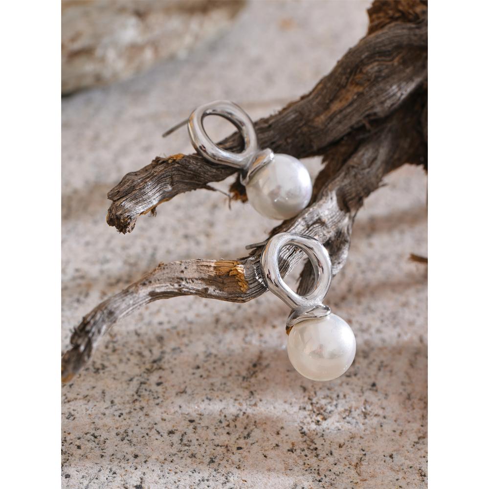 Eetit Korean Elegance Stainless Steel Simulated Pearls Geometric Stud Earrings for Women Korean Style Chic Daily Wear Jewelry