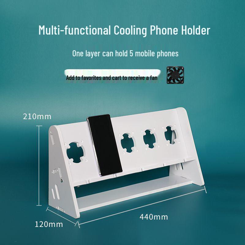 

All-in-One Desktop Stand with Fan Slot and Multi-Phone Holder for Live Streaming and Storage