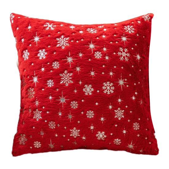 Throw Pillowcase Christmas Snowflake Printed Hidden Zipper Design Dust-proof Soft Comfortable Touch Plush Cushion Cover