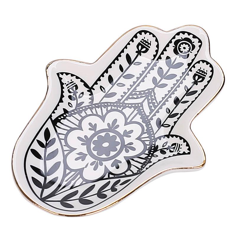 Hand-Shaped Gold Rim Ceramic Jewelry Tray with Custom Logo Design