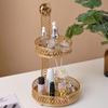 Light Luxury 1/2 Tiers Iron Decorative Tray Gold Large Capacity Makeup Storage Shelf Waterproof Makeup Tray Living Room
