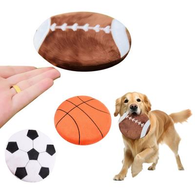 Flat Ball Dog Toy Soft Plush Flying Disc Squeaky Chew Toy Football Basketball Rugby Ball Fetch Toy for Puppy Teething Anxiety Relief Interactive Play