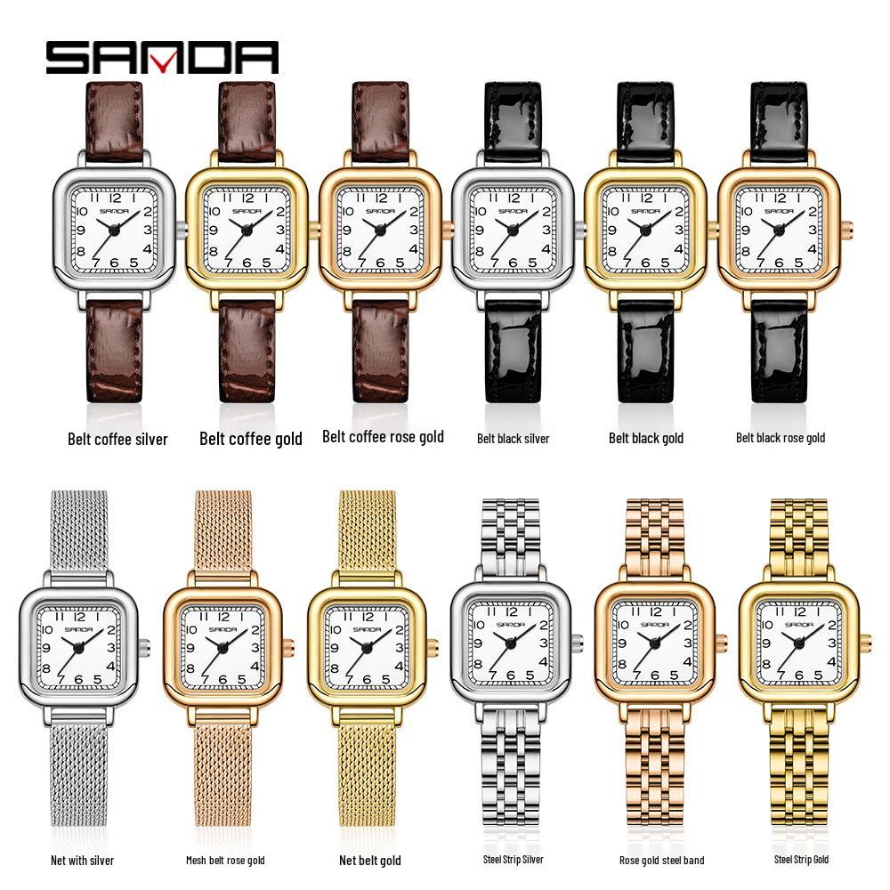 Sanda Women's Fashion Quartz Watch with Leather or Steel Strap - Waterproof and High-End Design.