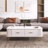 Coffee Table Golden Handles with Two Drawers Large Storage Space Curved Corners Wavy Side Storing MDF Rectangle Shape Tea Table Home
