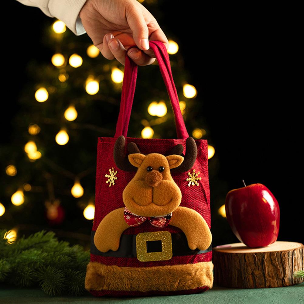 Weihnachtsgeschenktüte Leinenstoff Süßigkeiten Handtasche Heiligabend Apfel Aufbewahrungstasche Weihnachtstasche für Feiertagsgeschenke Partygeschenke