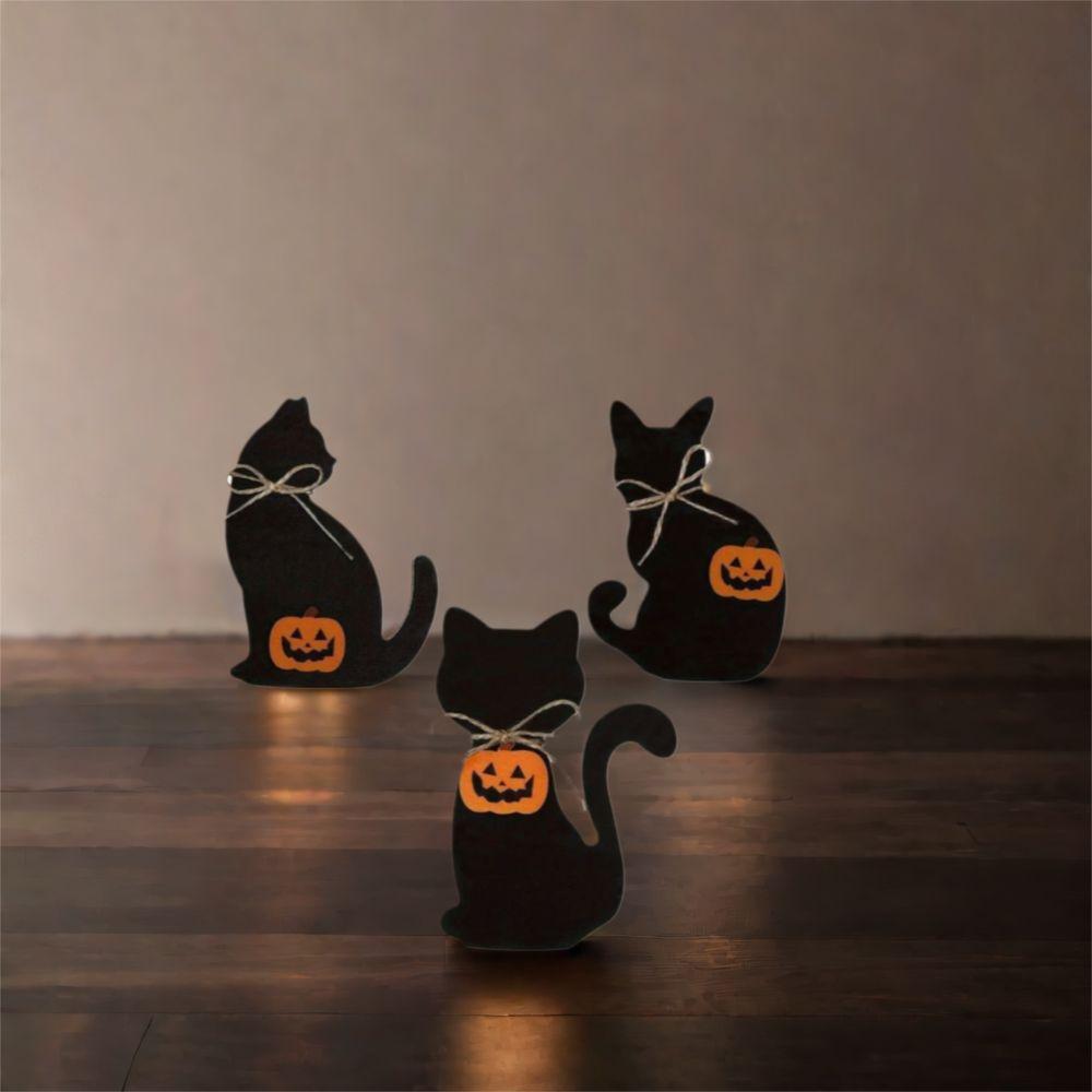 3 Stück Atmosphäre Dekoration Holz Halloween Schwarze Katze Ornament Niedliche Dekorative Katze Skulptur Lebendige Tierstatue Landschaft