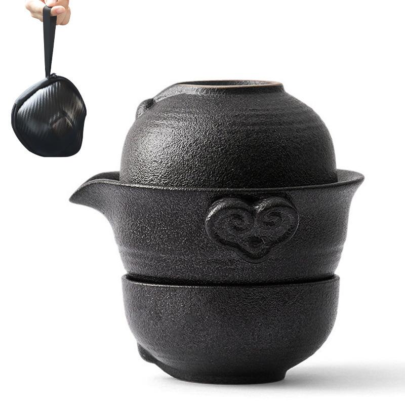 Chinese Kung Fu Tea Set 1 Teapot 2 Teacups Travel Ceramic Pottery Tea Cups for Teaware Outdoor Tea Cups of Tea Ceremony