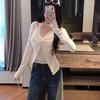 Sexy Two-Piece Lace Patchwork Long-Sleeve T-shirt with Chest Pads - Women's Spring/Autumn Slim Fit Top