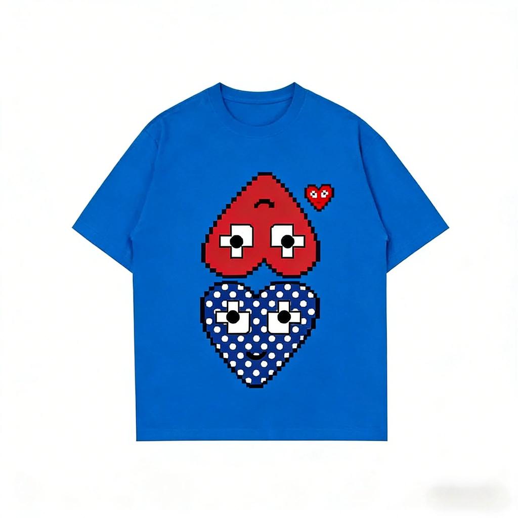 2026 Summer New Play Trendy Brand Men's and Women's Casual Heart Printing Round Neck Couple Outfit Top Short Sleeves T-shirt
