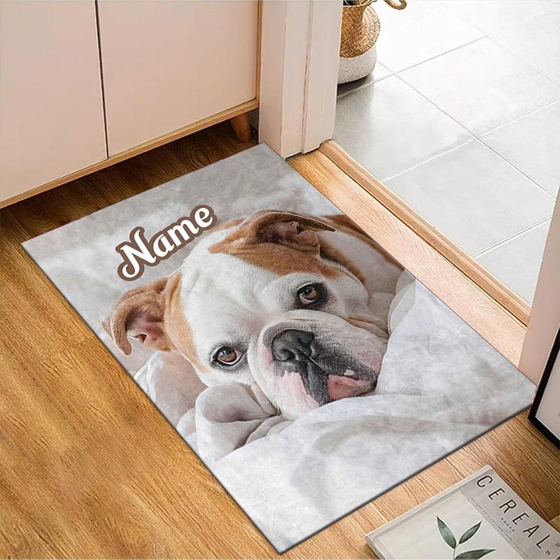 Custom Name Bulldog Comfortably Rug for Living Room, Game Rooms, Office, Bedroom, Floor Mat Playful Design, Fan Gifts Christmas Decor