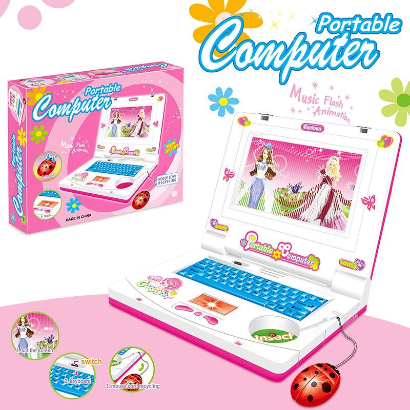 Mini Simulation Notebook Light Music Cartoon Computer Children's Enlightenment Laptop Education Multi-function Electronic Toys