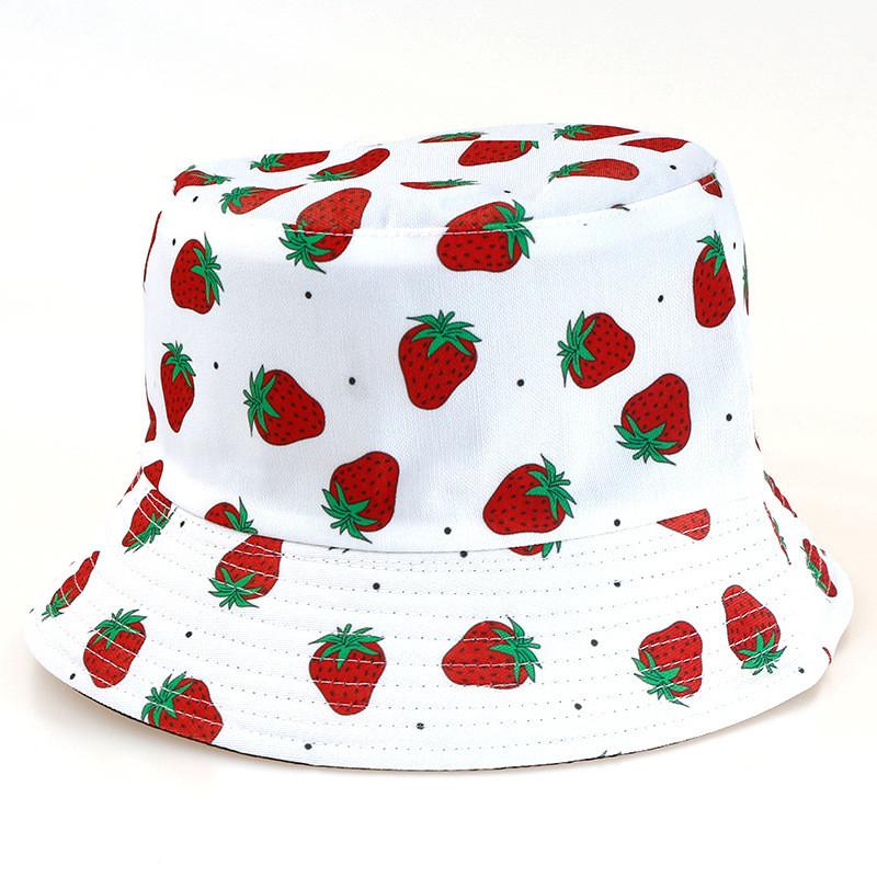 Sided Summer Double Strawberry Printed Fisherman Hat Outdoor Beach Cap Sunshade