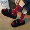 26 Year Of The Horse Red Socks Women'S Autumn And Winter New Japanese Bow Lace Cotton Socks Birthday New Year Red Stacking Socks