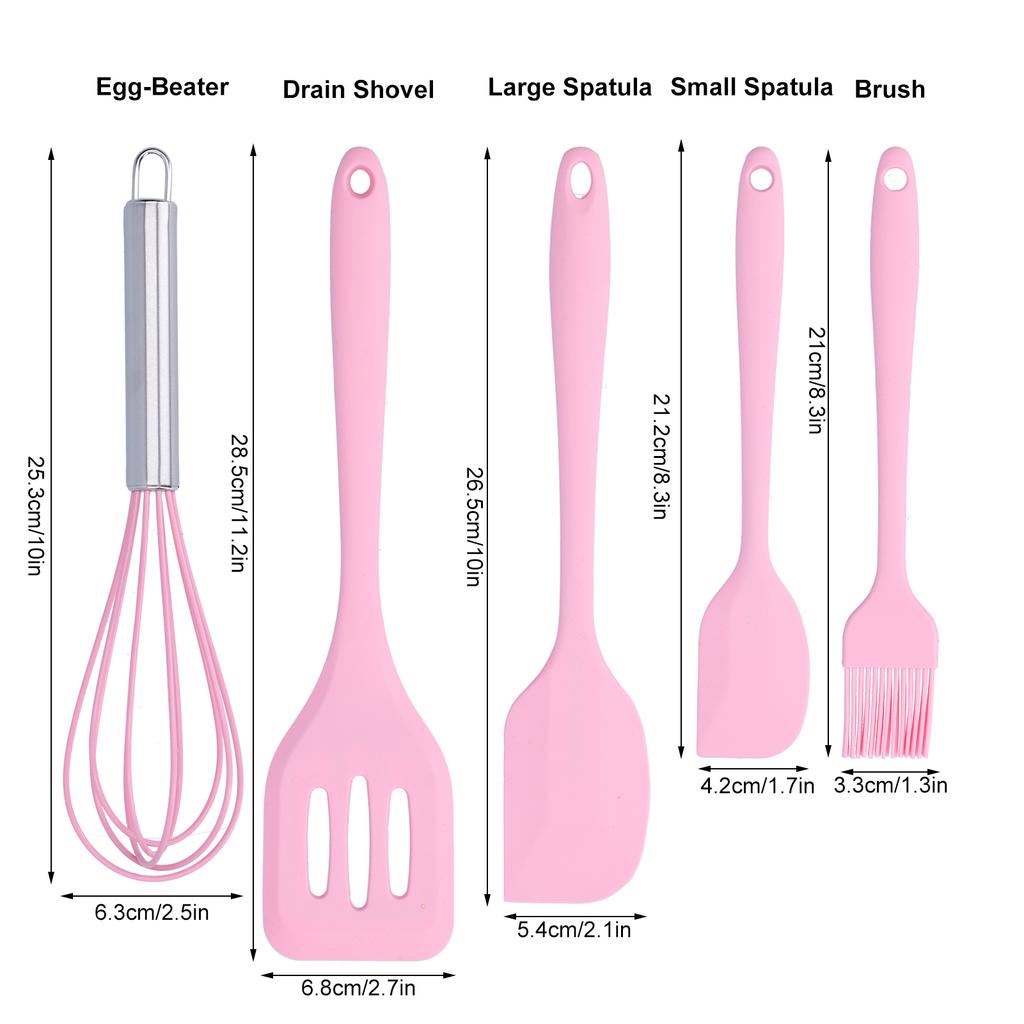 Cooking Spatula Set Silicone Baking Scraper Heat Resistant Kitchen Utensil(Pink )