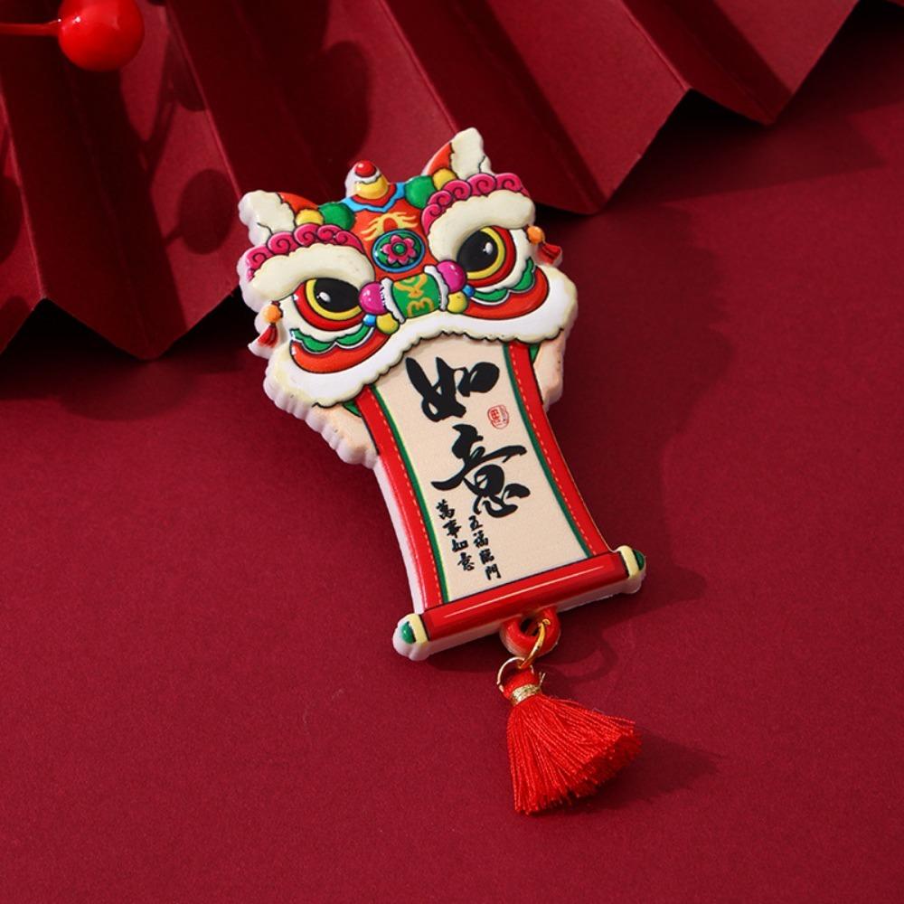 Cartoon Refrigerator Magnet 3D Relief New Year Decoration Lion Dance Refrigerator Sticker Office