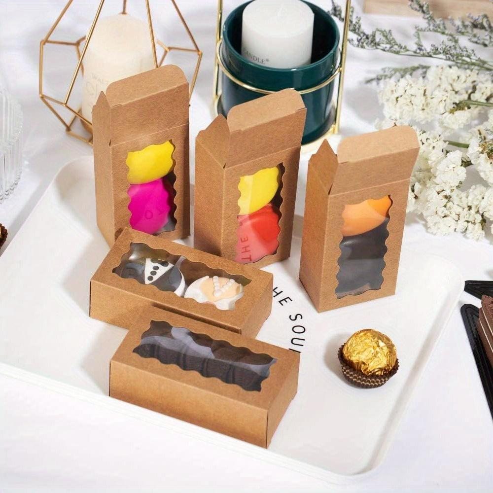 25pcs Brown Kraft Paper Gift Packaging Box Macaron Boxes with Clear Display Window Mini Cookie Boxes Candy Treat Boxes