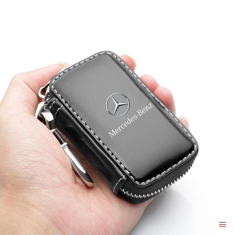 D4Car Key Bag Zipper Case Leather Key Fob Pouch For Mercedes benz E GLK CLS A W204 W213 W221 ML ABR Apple Tree c200 Accessories