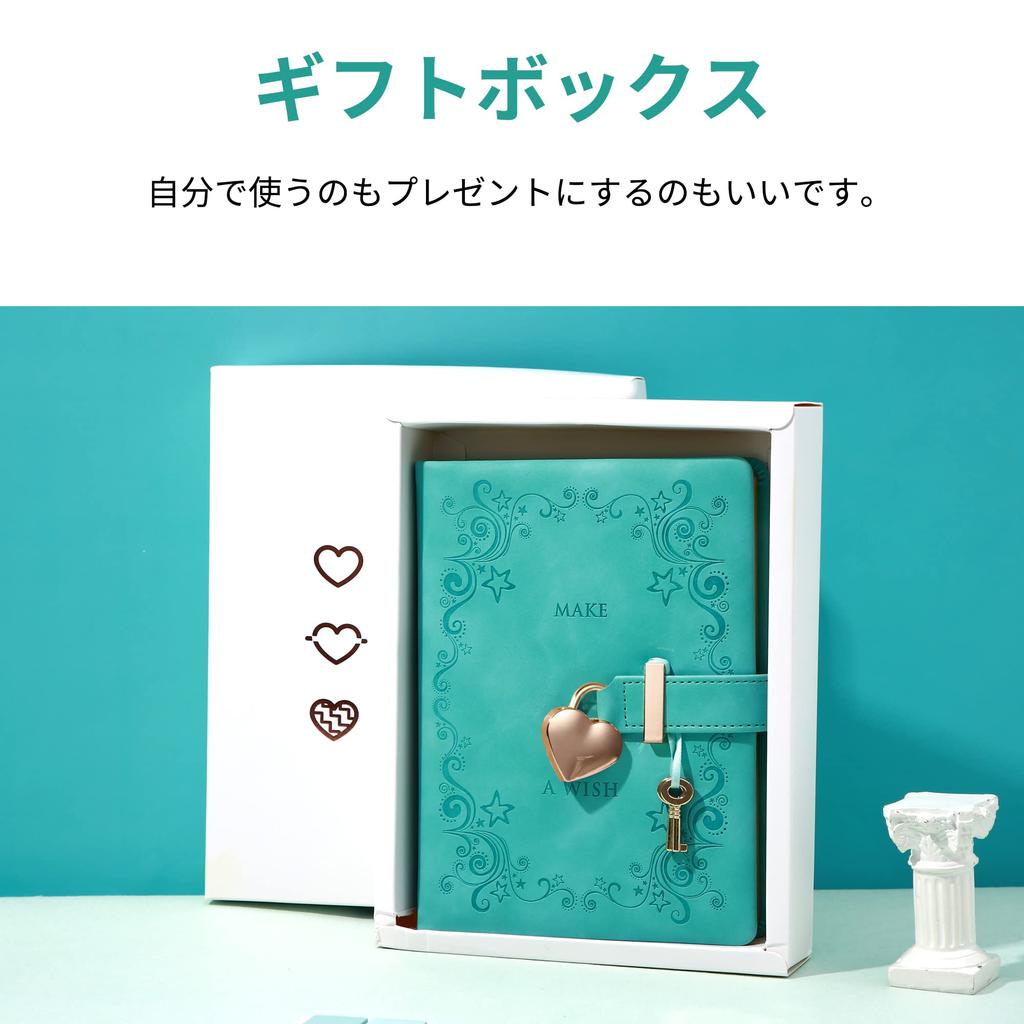 CAGIE Notebook with Diary Diary with Cute For Elementary School Diary Book with PU Secret For School Green Lock, Book, Lock, B6, Notebook, Stylish,