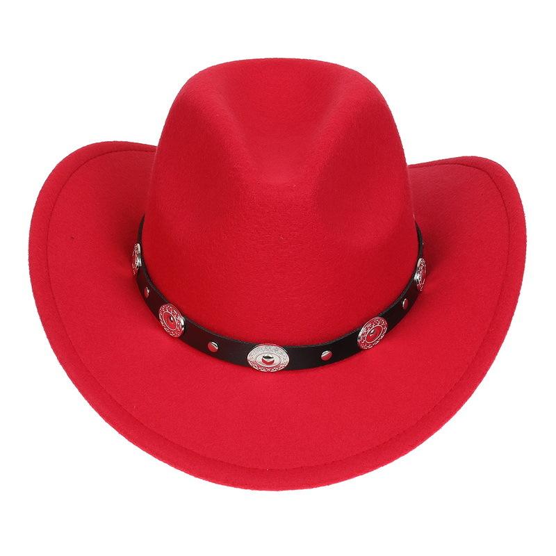 Western Cowboy Top Hat Spring And Autumn New Jazz Hat Big Brim Pentagram Belt Accessories Felt Hat Men And Women