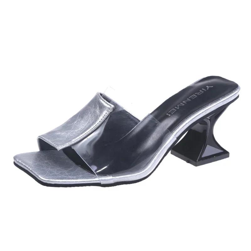 Fashion High Heel Slippers Women's Summer New Korean Edition Casual Outwear Fashion One Word Cool Slippers Zapatos De Mujer Plus Size 40