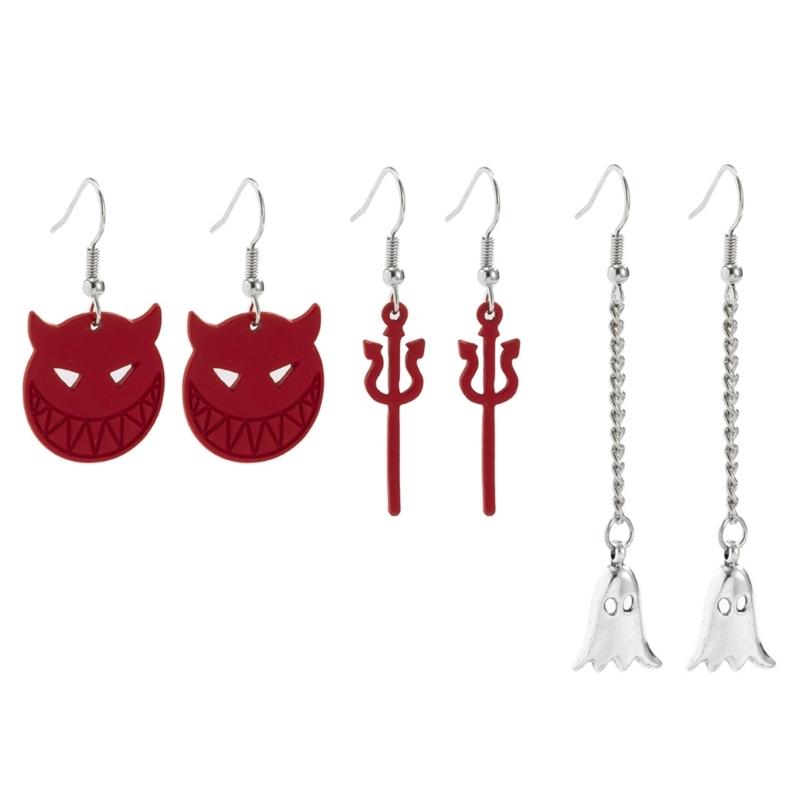 6 Pairs Women Studs Holiday Earrings Halloween Devil Spider Skull Ghost Earrings Cool Dangle Earring Party Jewelry Lover