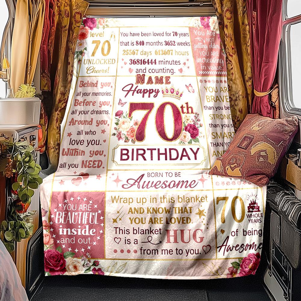 70Th Birthday Celebration Blanket Durable Comfort For Sofa Couch Office Bed Picnics Ideal For All Seasons Stylish Decor Perfect Gift For Relatives And