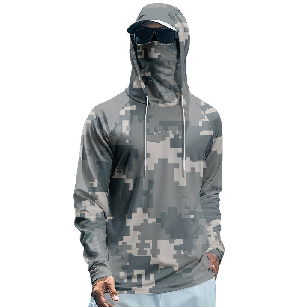 Men's Summer Camouflage Quick-drying Long-sleeved T-shirt Sun Clothing Fishing Fitness Sports Hooded Long-sleeved Top