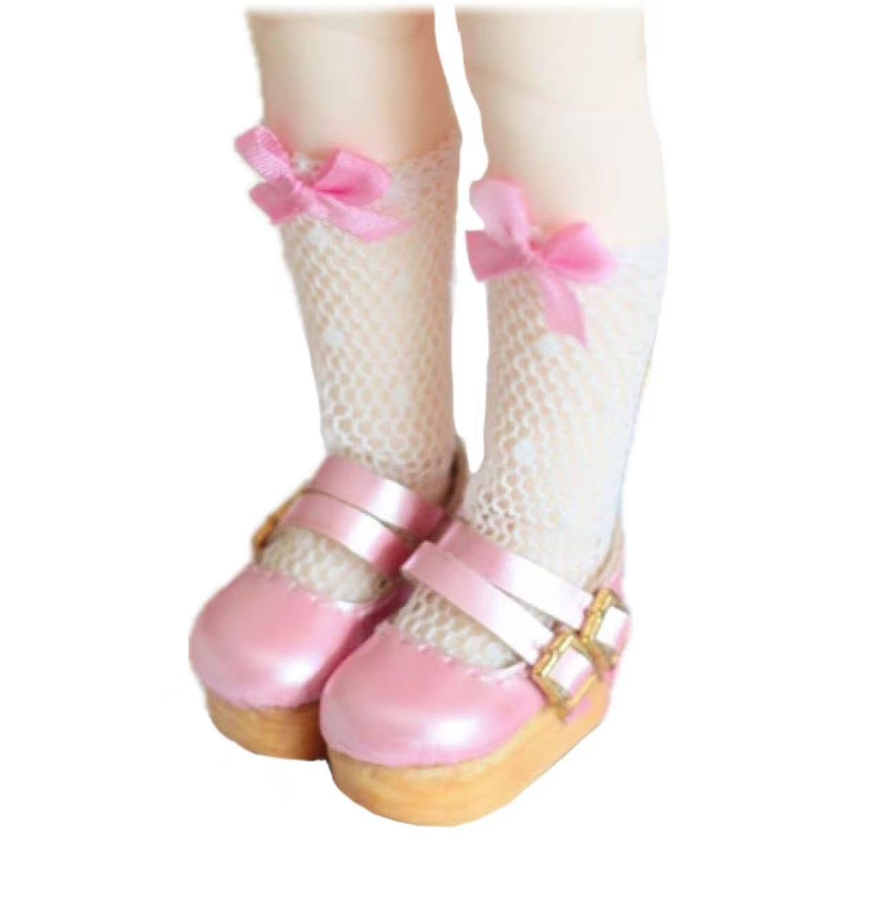 

Blythe Shoes, AZONE Jenny Doll Shoes with Wood Grain Belt (Light Pink)