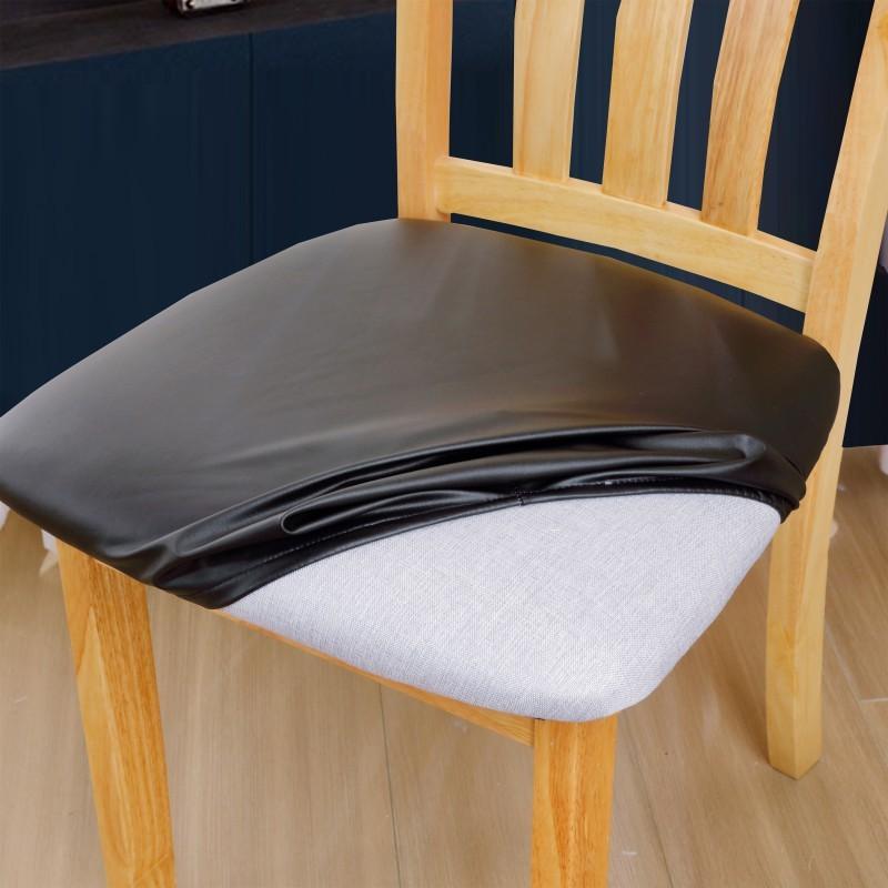 2Pcs Waterproof Pu Leather Seat Covers For Dining Chairs Stretchable Dining Room Chair Seat Covers Kitchen Chair Seat Cover