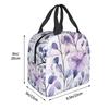 Light Purple Floral Pattern Insulated Lunch Bag for Women Children Portable Food Boxes Thermal Lunch Box Tote