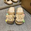 Cute bear cartoon cotton slippers women wear winter thick bottom warm indoor home removable wool cotton slippers