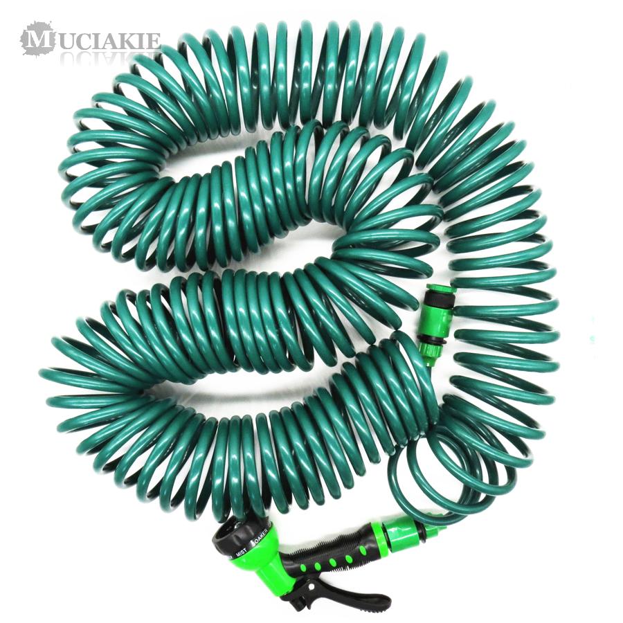 

30M (100FT) Spring Hose Retractable No Knot Telephone Line Style Garden Watering Irrigation Car Washing Hose W/ Quick Connector