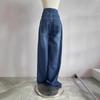 New Large Size Denim Wide-leg Pants for Women with High Waist Pocket Straight Loose Casual Pants