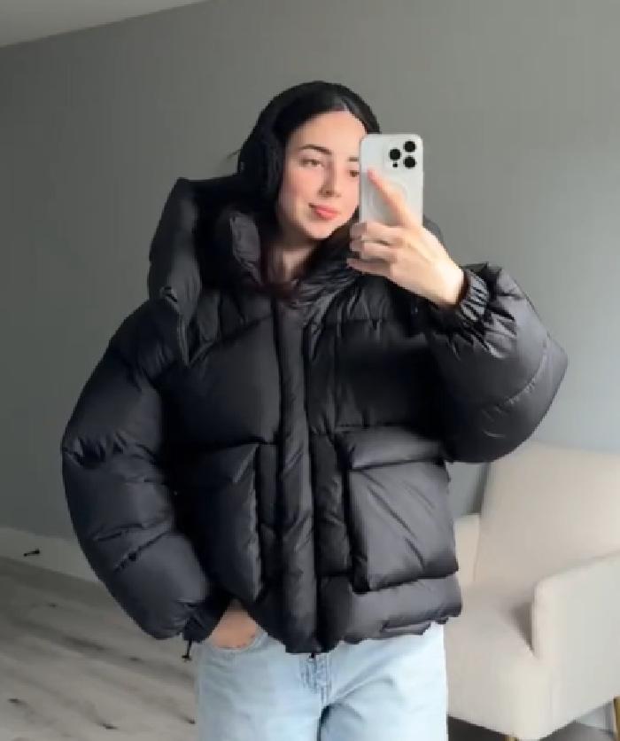 Γυναικείο Casual Πουπουλένιο Μπουφάν με Κουκούλα Φθινόπωρο/Χειμώνας 2025 - Μονόχρωμο, Χαλαρή Εφαρμογή, Μακρύ Μανίκι
