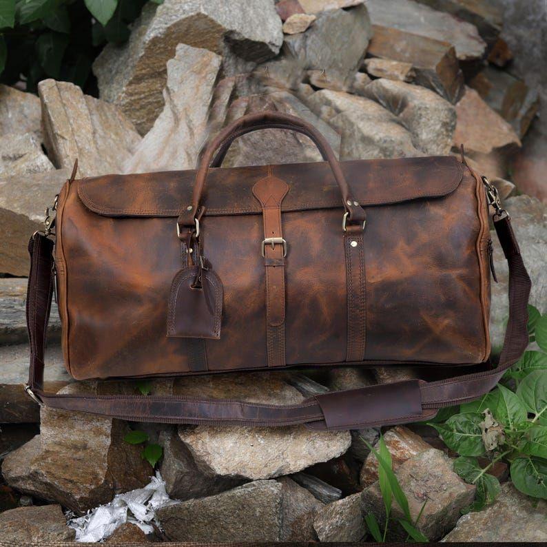 Vintage Genuine Full Grain Leather Duffel Bag Handmade Leather Weekender Bag Travel Duffel for Men Overnight Bag Carry on Bag Christmas Gift