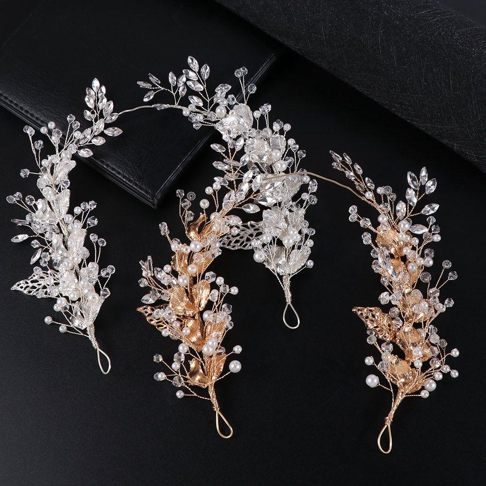 Zinc Zinc Alloy Leaf Bridal Headband Handmade Bridal Tiara Hair Vine Luxury Crystal Headpiece  Wedding