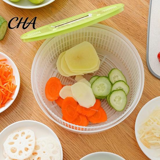 Multi Functional Vegetable Slicer Salad Spinner, Manual Quick Drying Fruit Washer, with Kitchen Tool for Vegetables Slicing Blade Design, Dryer