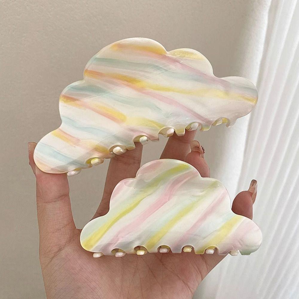 Rainbow Cloud Acetic Hair Claw Colorful Rainbow Hair Clip Personality Stripe Shark Clip  Party