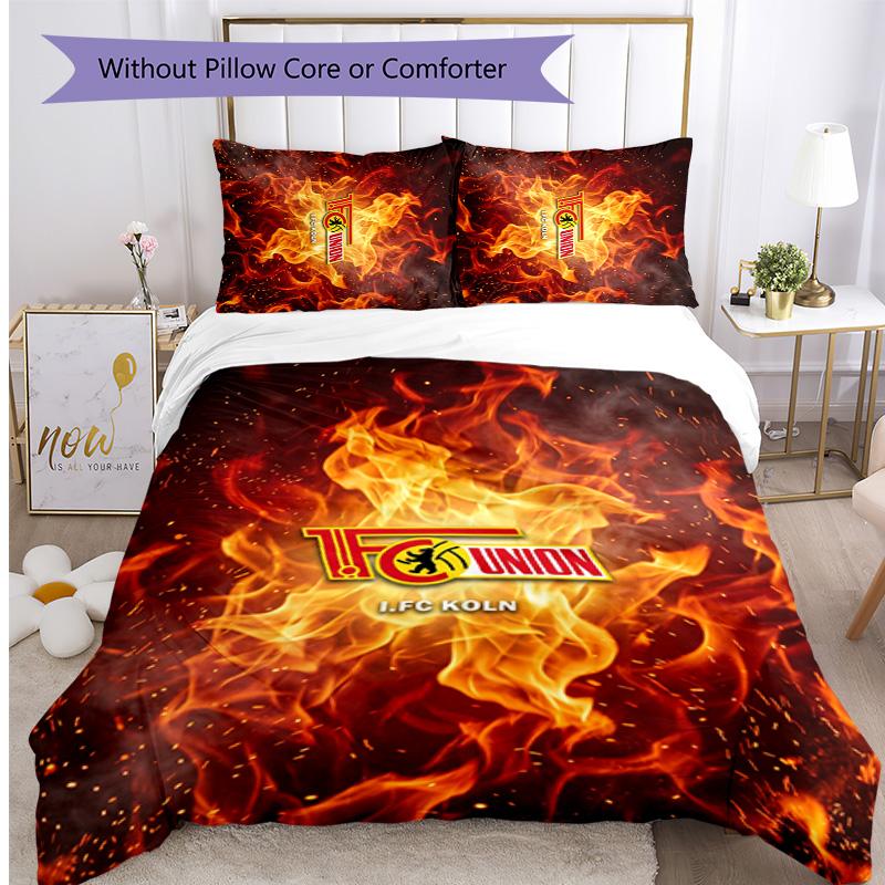 Set Lenzuola 3 Pezzi Stampato Union Berlin FC Traspirante Copripiumino con Federe Biancheria da Letto Decorativa per Camera da Letto Casa