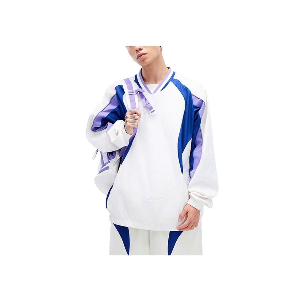 Li Ning Color Block Letter Stand Collar Pullover Sports Loose Sweatshirt Men sweatshirt Off-White Shadow-Purple Blue ATLU035-1