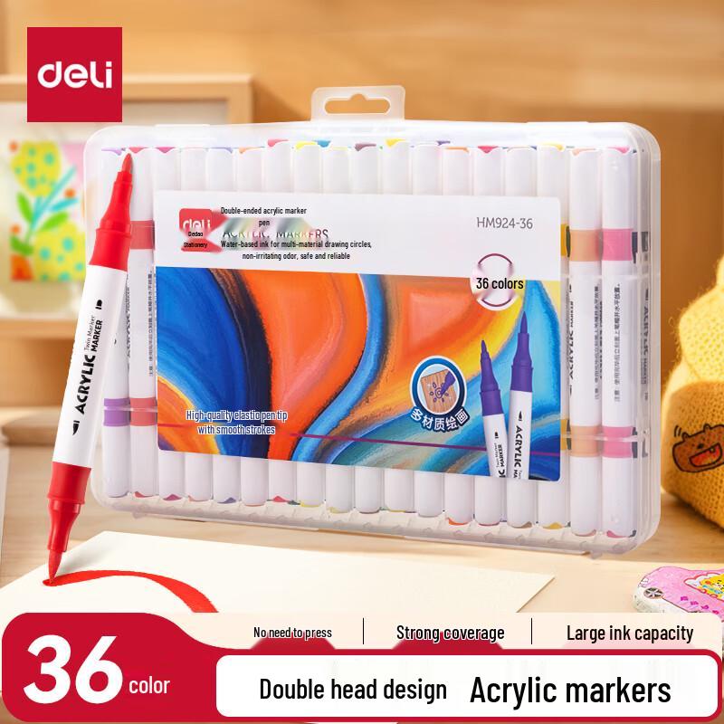 Deli 36-Color Dual-Tip Acrylic Marker Set