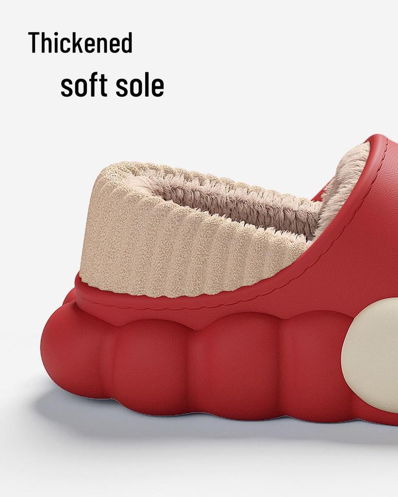 Women's Winter Cartoon Apple Cotton Slippers: Indoor Plush, Warm, Waterproof, Non-Slip Shoes