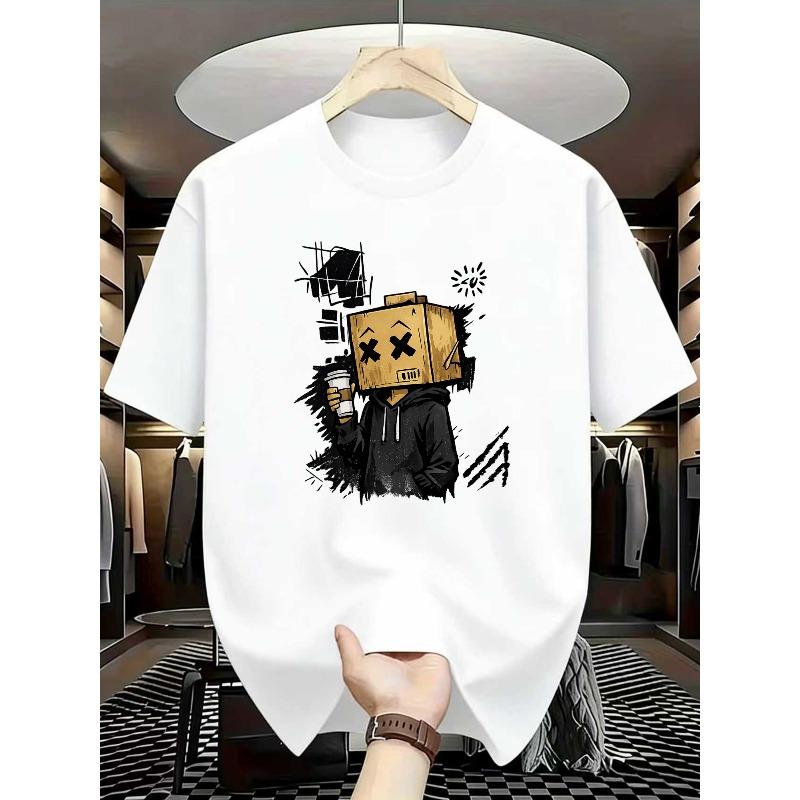 European Size Trendy Fashion Graffiti Casual Street Short-Sleeve T-Shirt- Soft, Medium-Stretch Polyester Blend Fabric, Crew Neck Short-Sleeve
