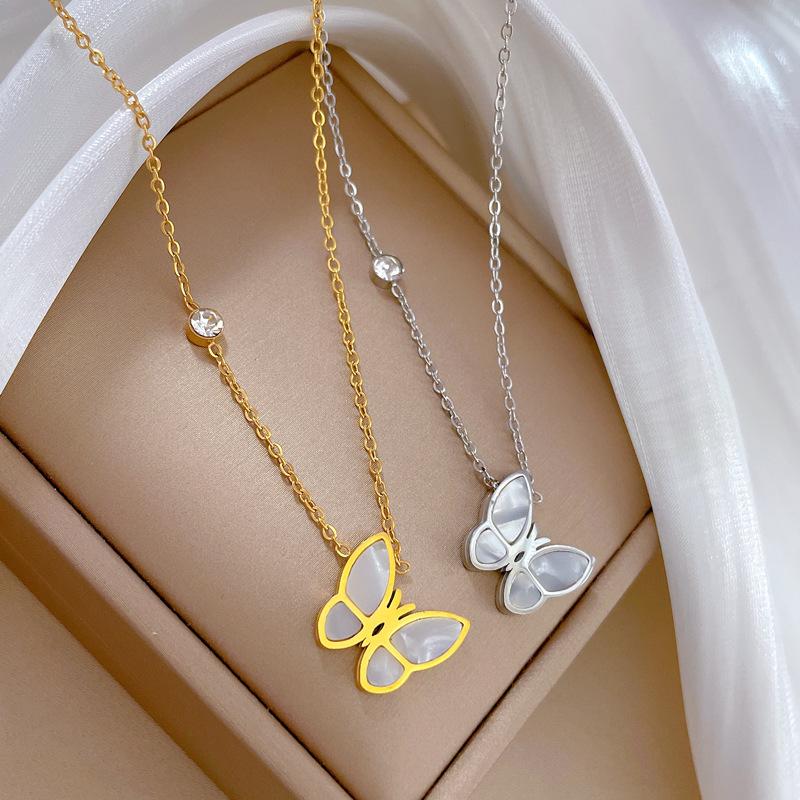 Fritillary Butterfly Minimalist Wind Furnace Real Gold Necklace Female Collarbone Chain