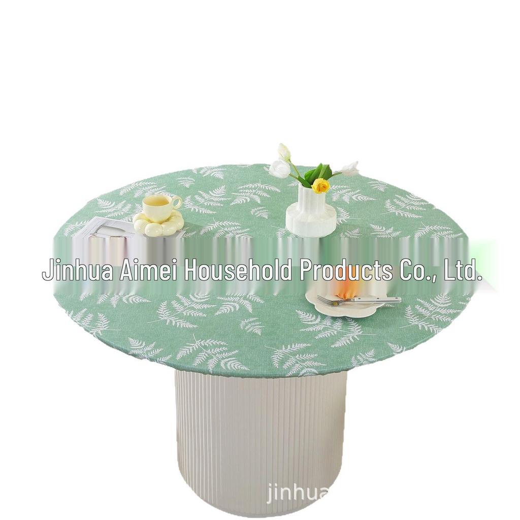 Nordic Print PVC Round Table Cover - Waterproof, Oilproof with Elastic Flannel Backing