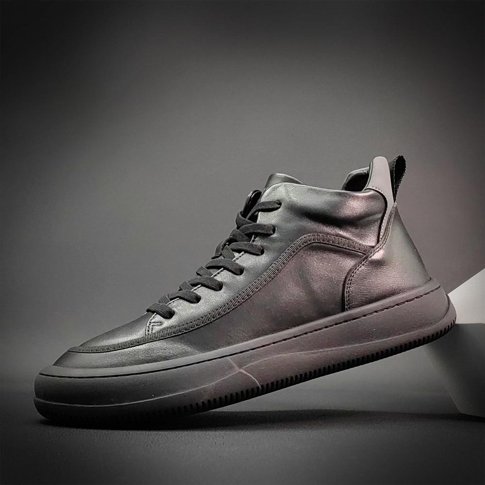 

European Men s Genuine Leather High-Top Skate Shoes - Trendy Clown-Style, Versatile Autumn/Winter Plush Shoes 38