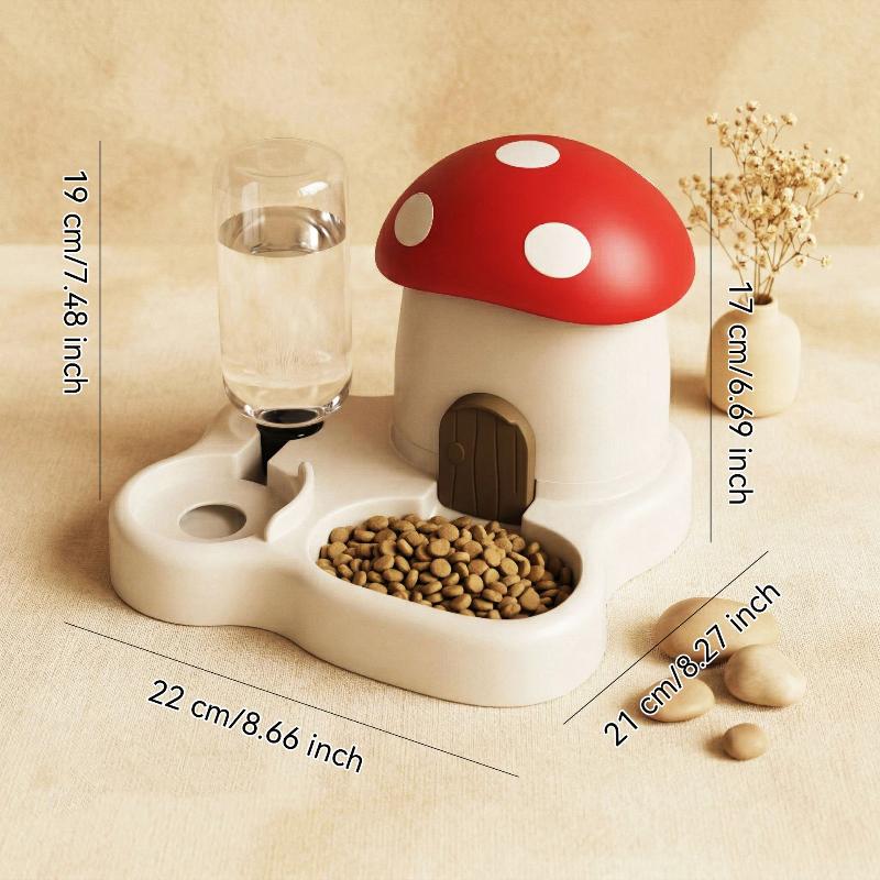 1Pcs Mushroom Style Pet Food Water Feeder Gravity Refill Large Capacity No Plug For Cat Dog Small Medium Breed Pet Bowl Home Use